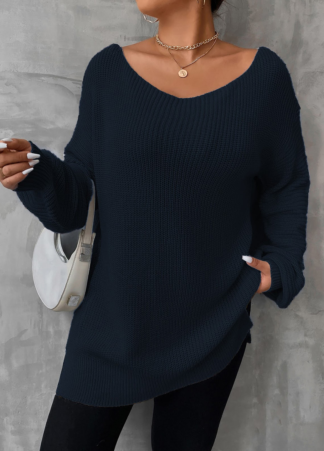 Темно-синій зимовий пуловер пуловер SHEIN