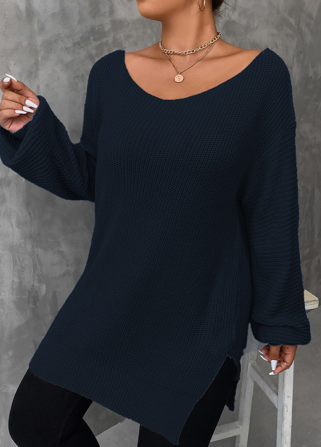 Темно-синій зимовий пуловер пуловер SHEIN