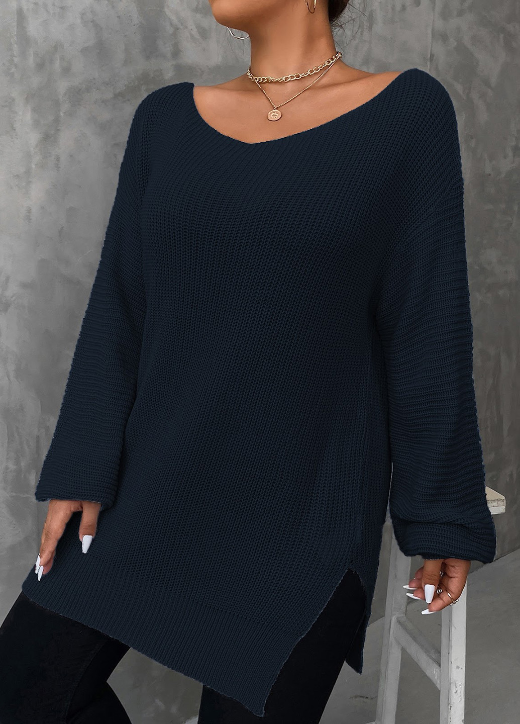 Темно-синій зимовий пуловер пуловер SHEIN