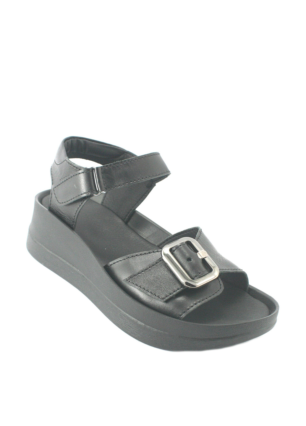 Черные босоножки Mila на липучке с пряжкой