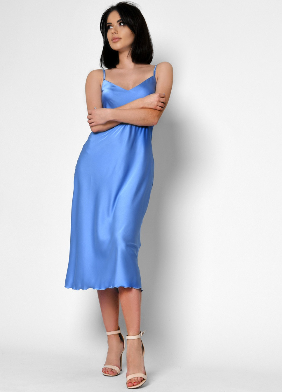 Голубое кэжуал романтичне плаття-комбінація Carica однотонное