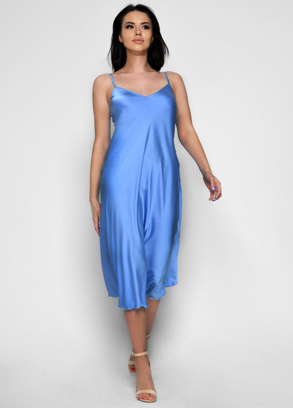 Голубое кэжуал романтичне плаття-комбінація Carica однотонное