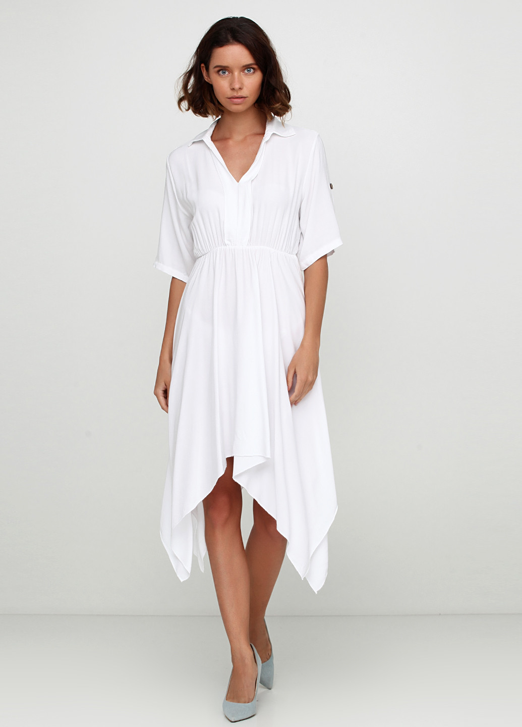 Белое кэжуал платье клеш Moda in Italy однотонное