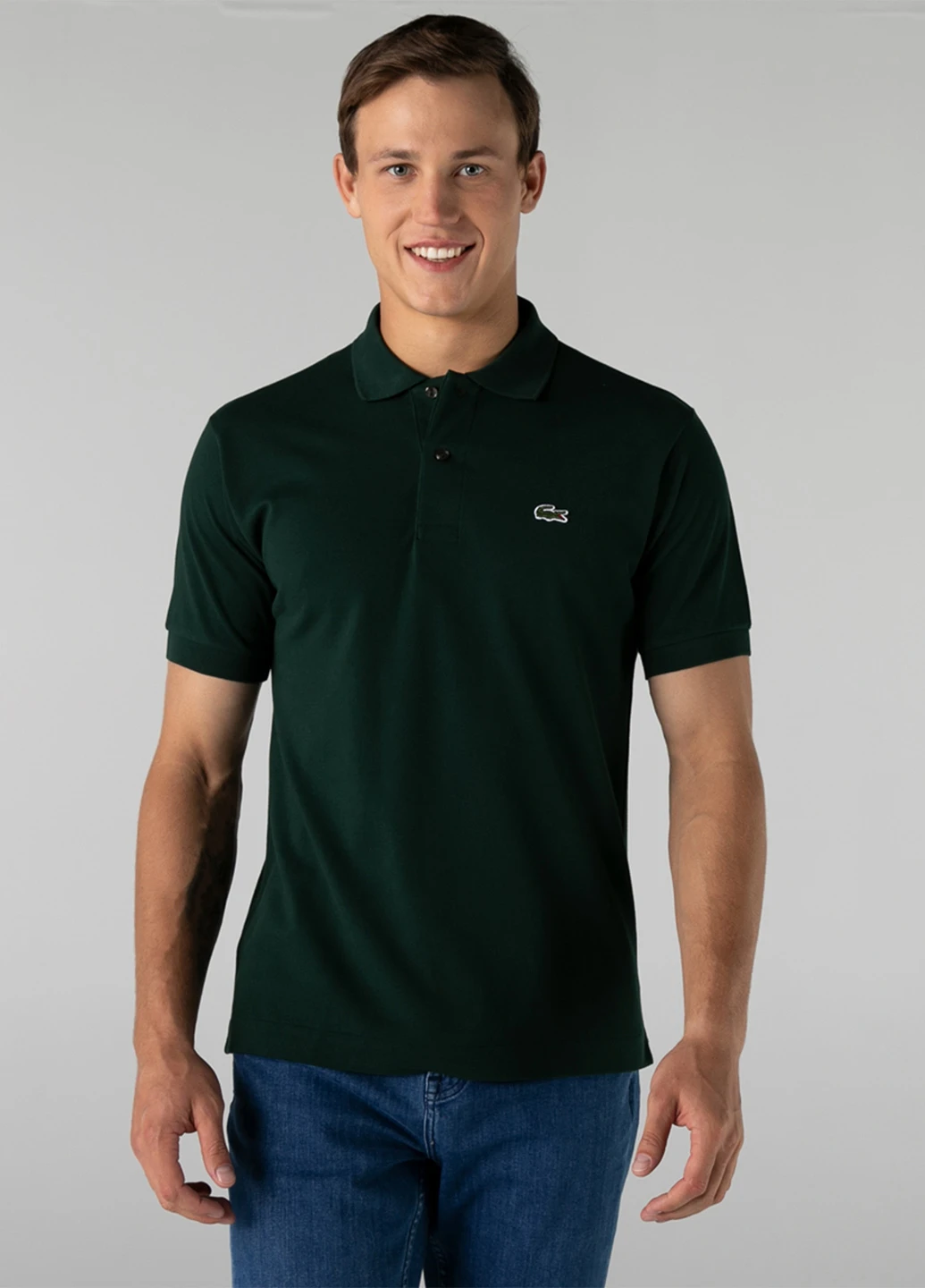 Темно-зеленая футболка-поло для мужчин Lacoste однотонная