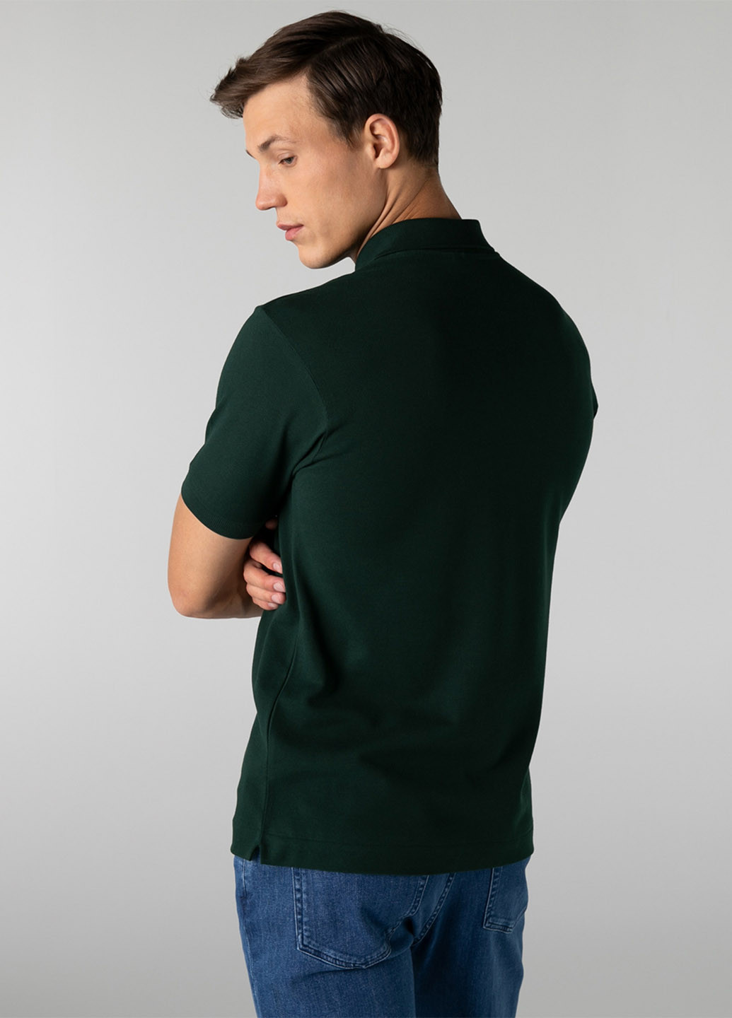 Темно-зеленая футболка-поло для мужчин Lacoste однотонная