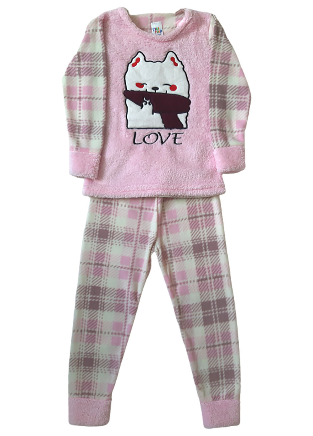 Розовая зимняя пижама теплая флисовая кофта + брюки Mini Moon