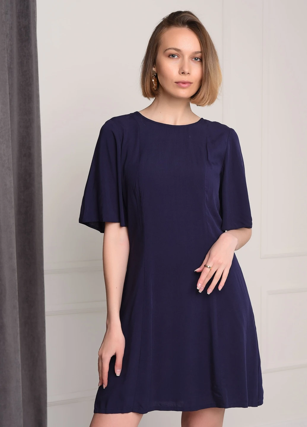 Темно-синее кэжуал платье Let's Shop однотонное