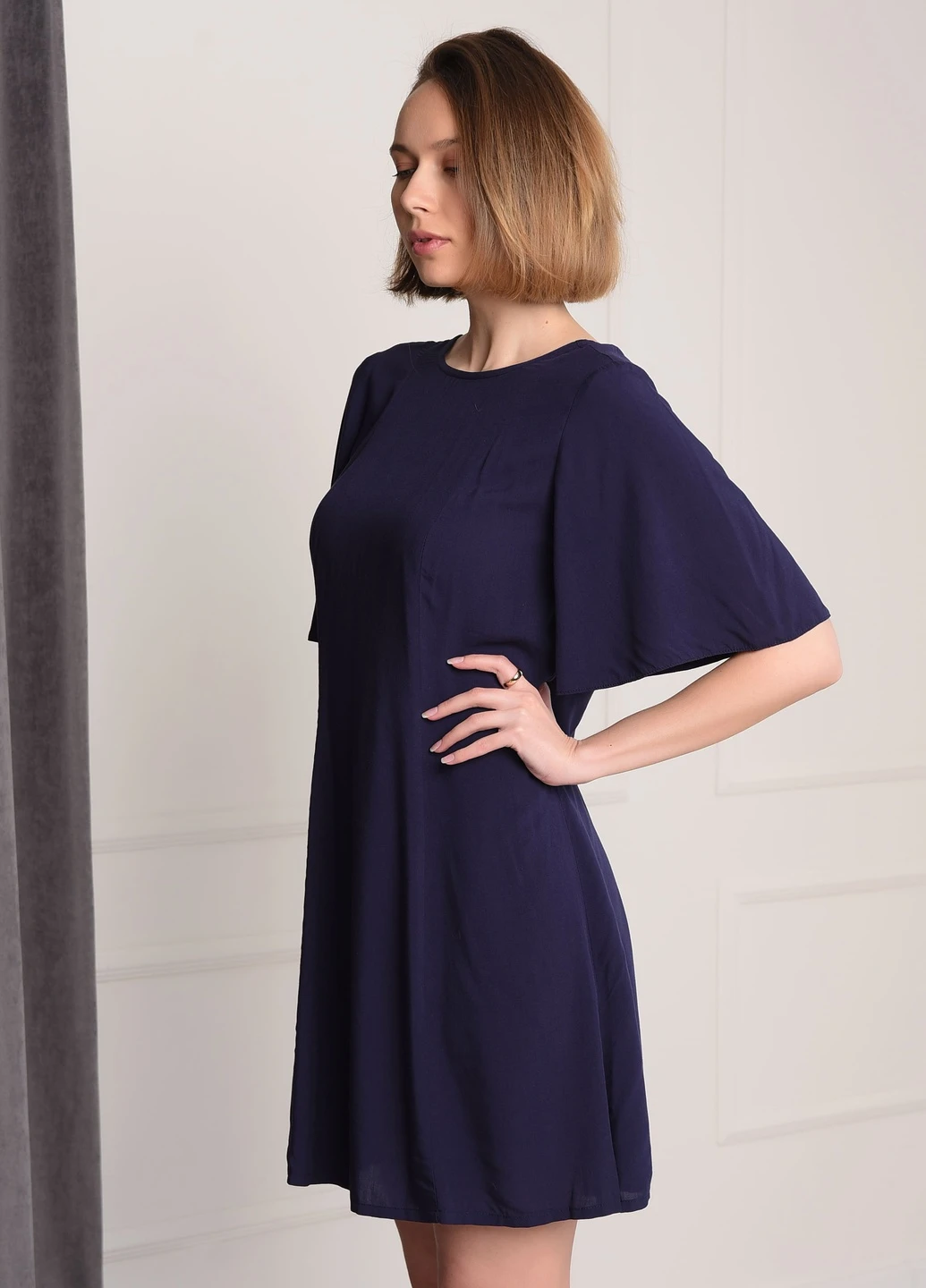 Темно-синее кэжуал платье Let's Shop однотонное