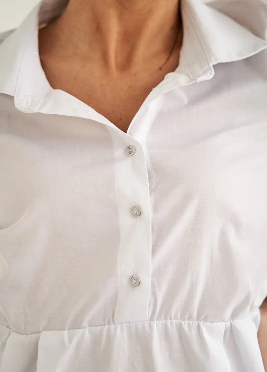 Белая демисезонная хлопковая рубашка блуза для беременных и кормящих сдержанного кроя белая To Be