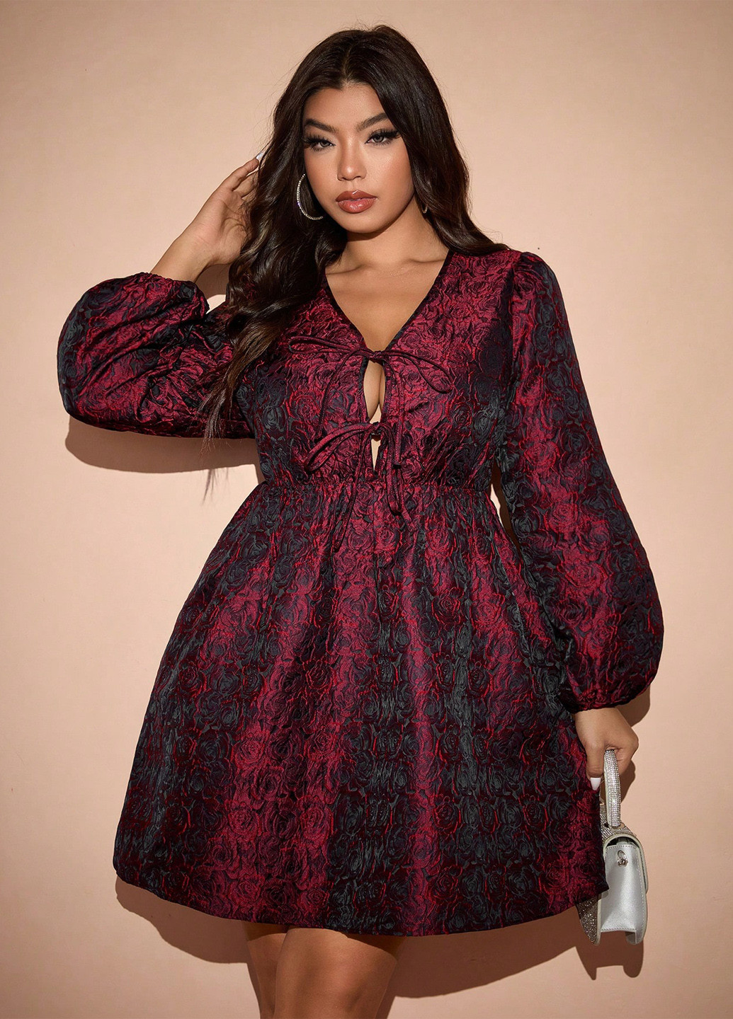 Бордова святковий, коктейльна, вечірня сукня кльош, а-силует SHEIN троянди