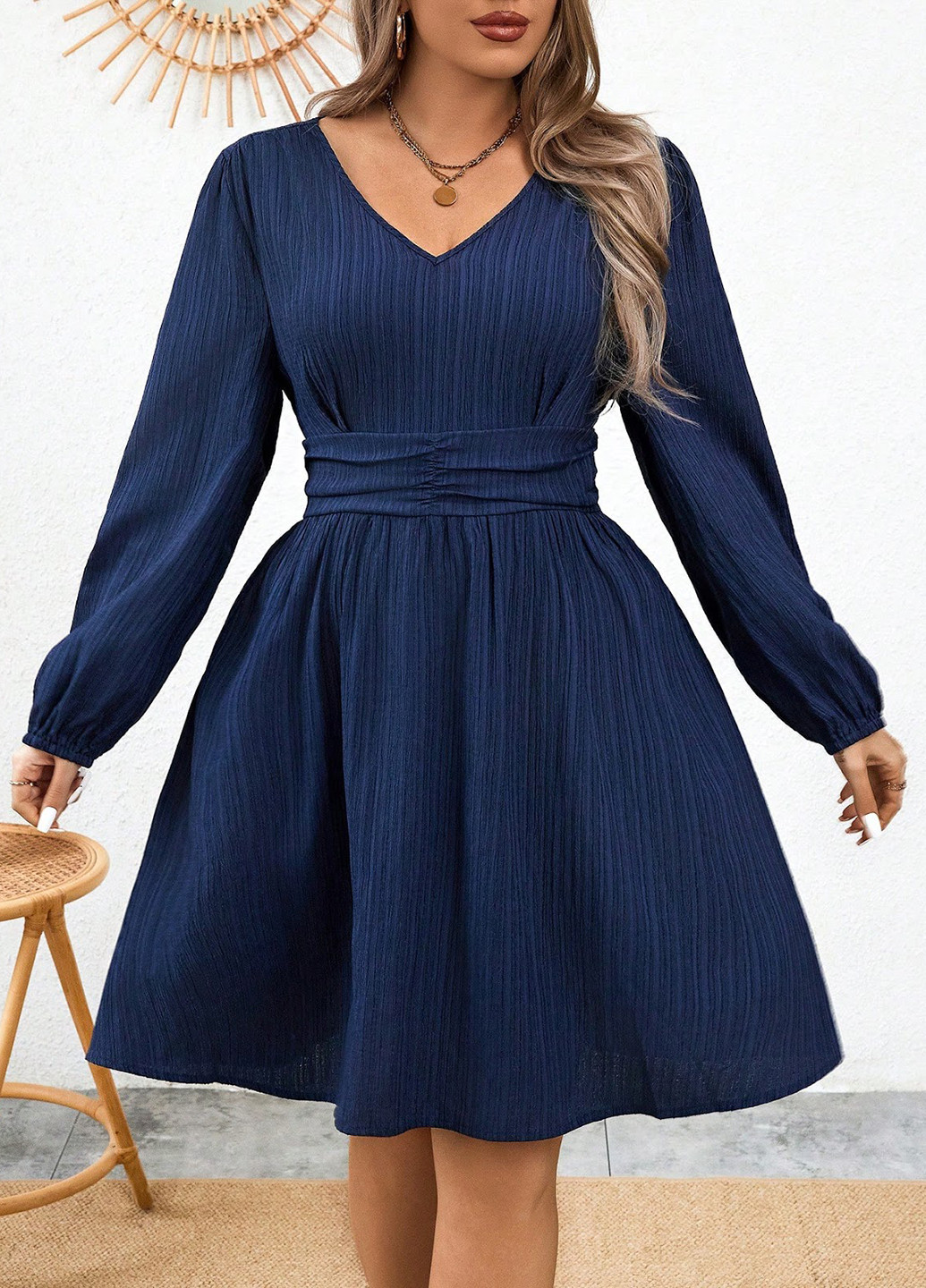 Темно-синя ділова сукня кльош SHEIN однотонна