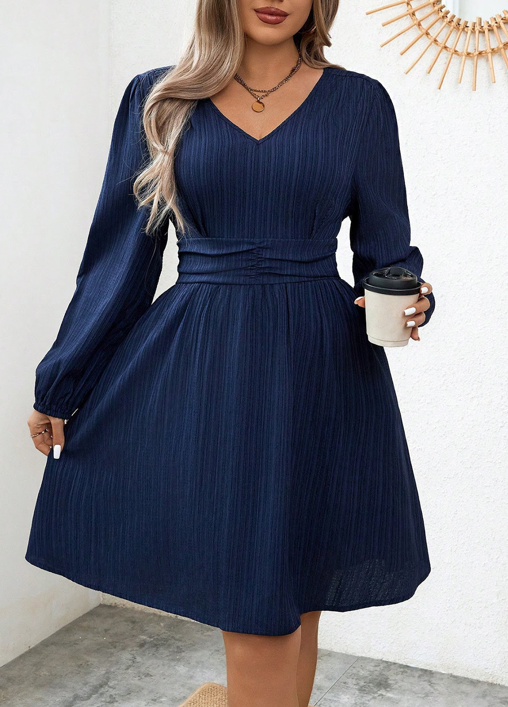 Темно-синя ділова сукня кльош SHEIN однотонна