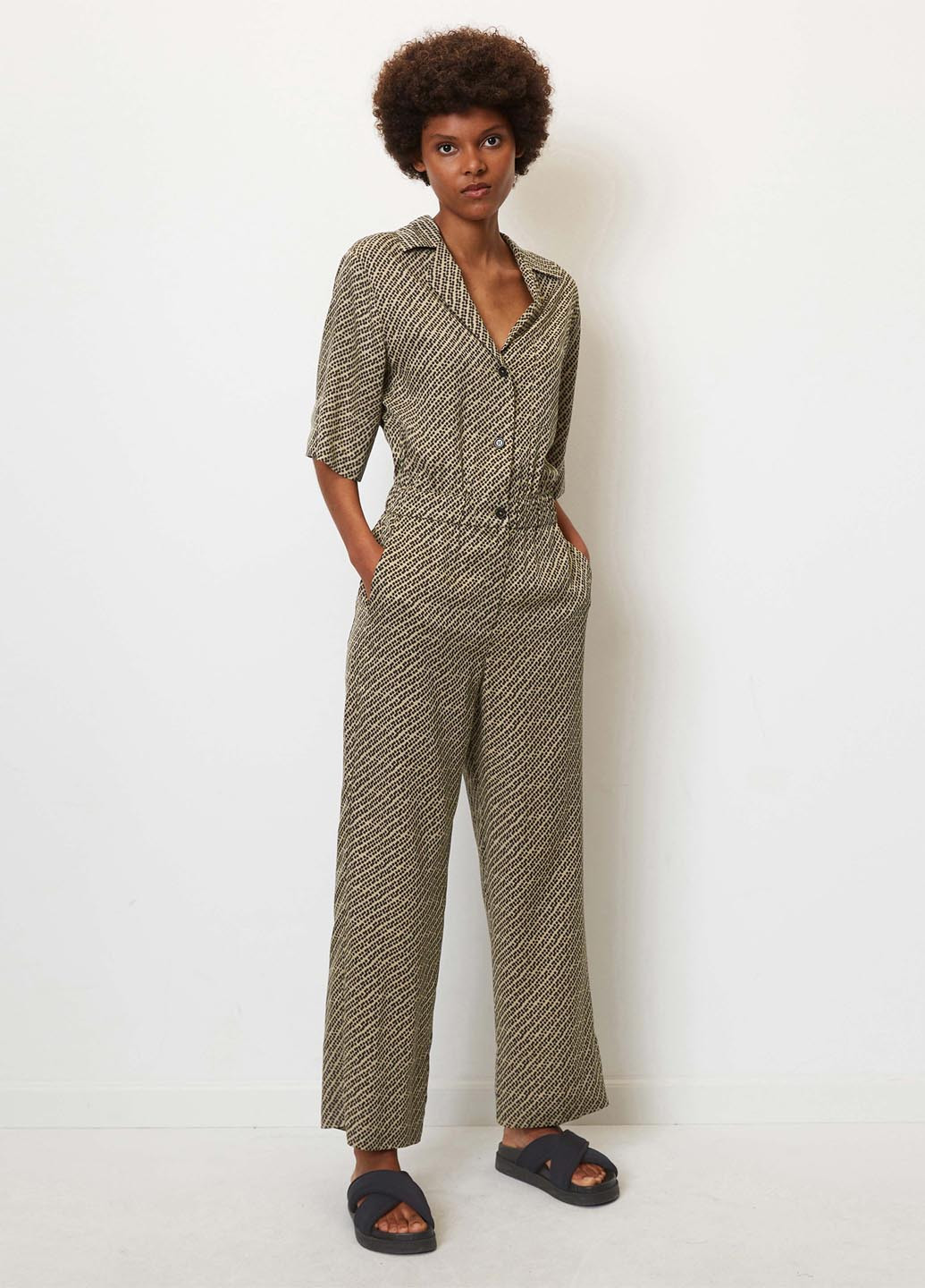 Комбинезон Marc O'Polo комбинезон-брюки геометрический коричневый кэжуал вискоза