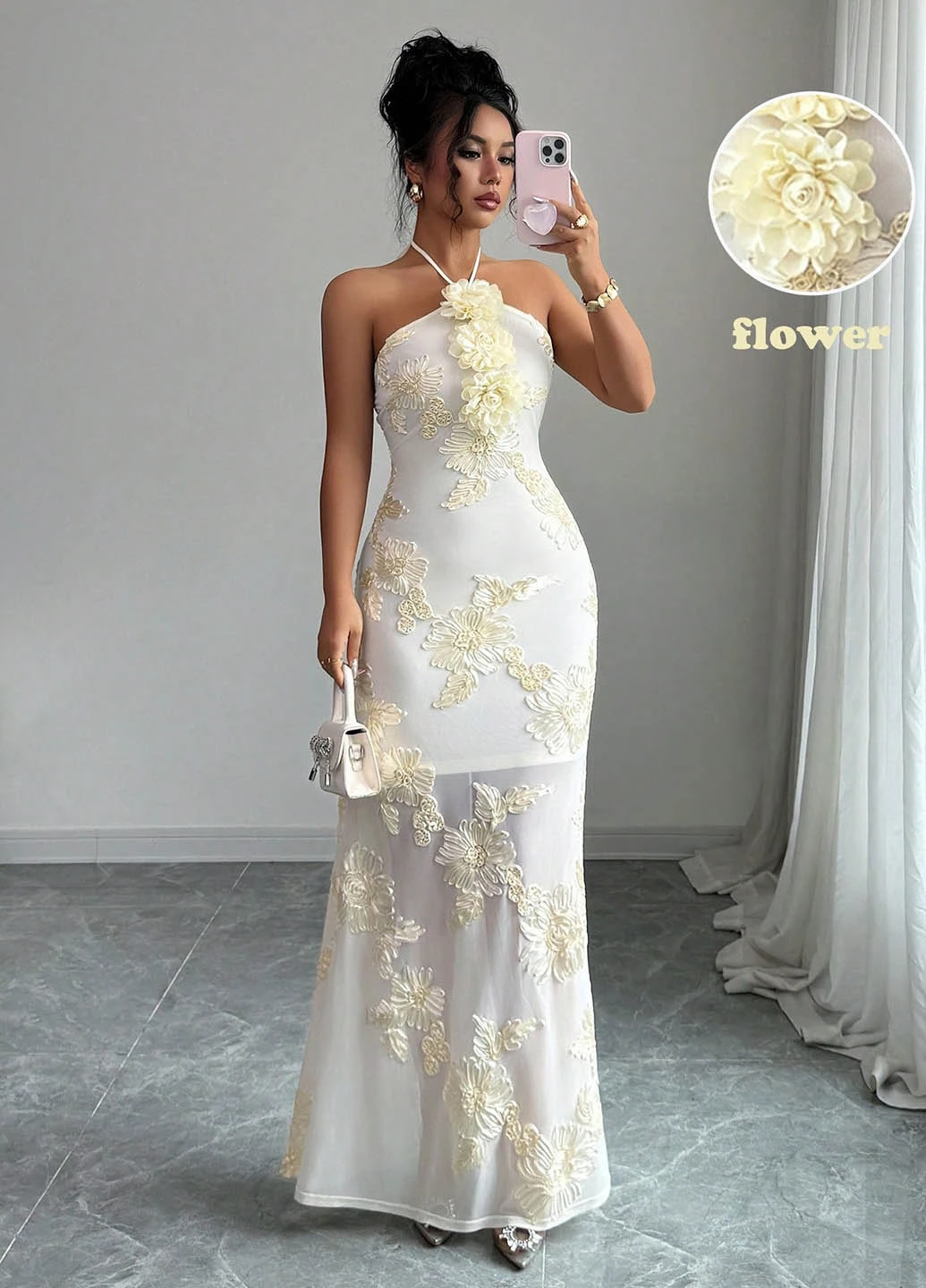 Белое праздничный, вечернее платье годе SHEIN с цветочным принтом