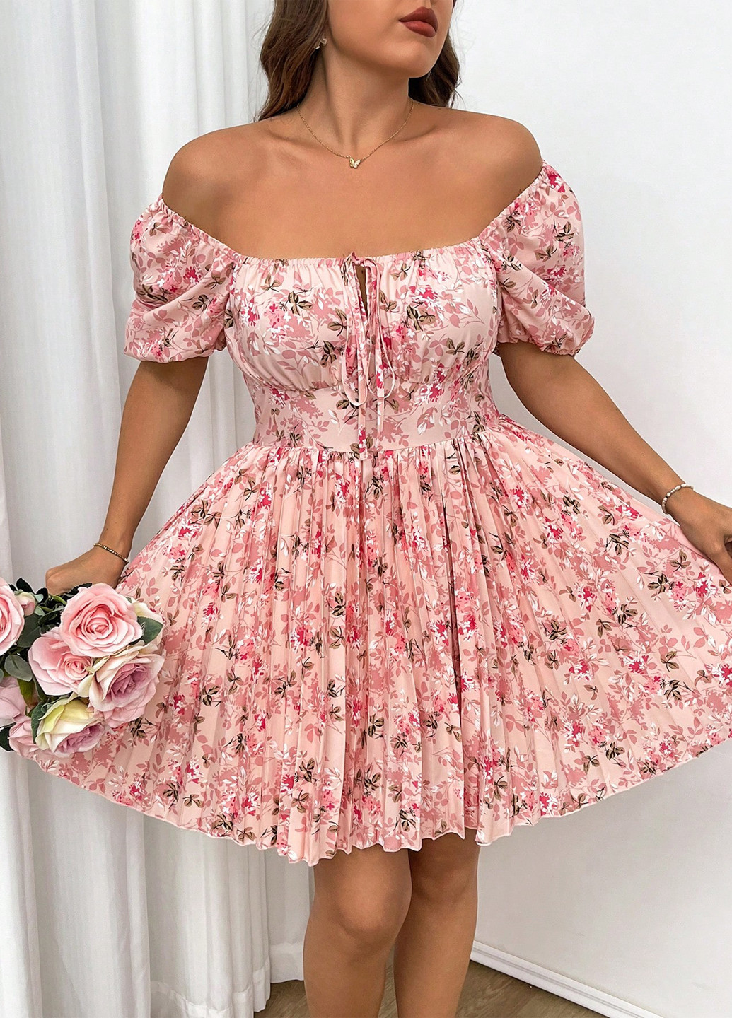 Персикова кежуал сукня а-силует SHEIN з квітковим принтом