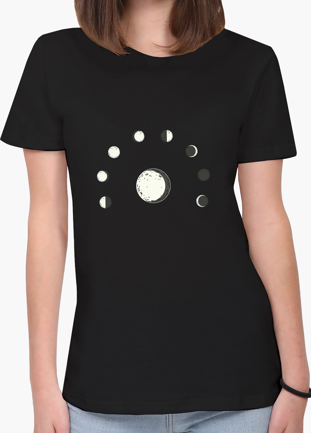 Чорна демісезон футболка жіноча фази місяця (moon phases) (8976-1798) xxl MobiPrint
