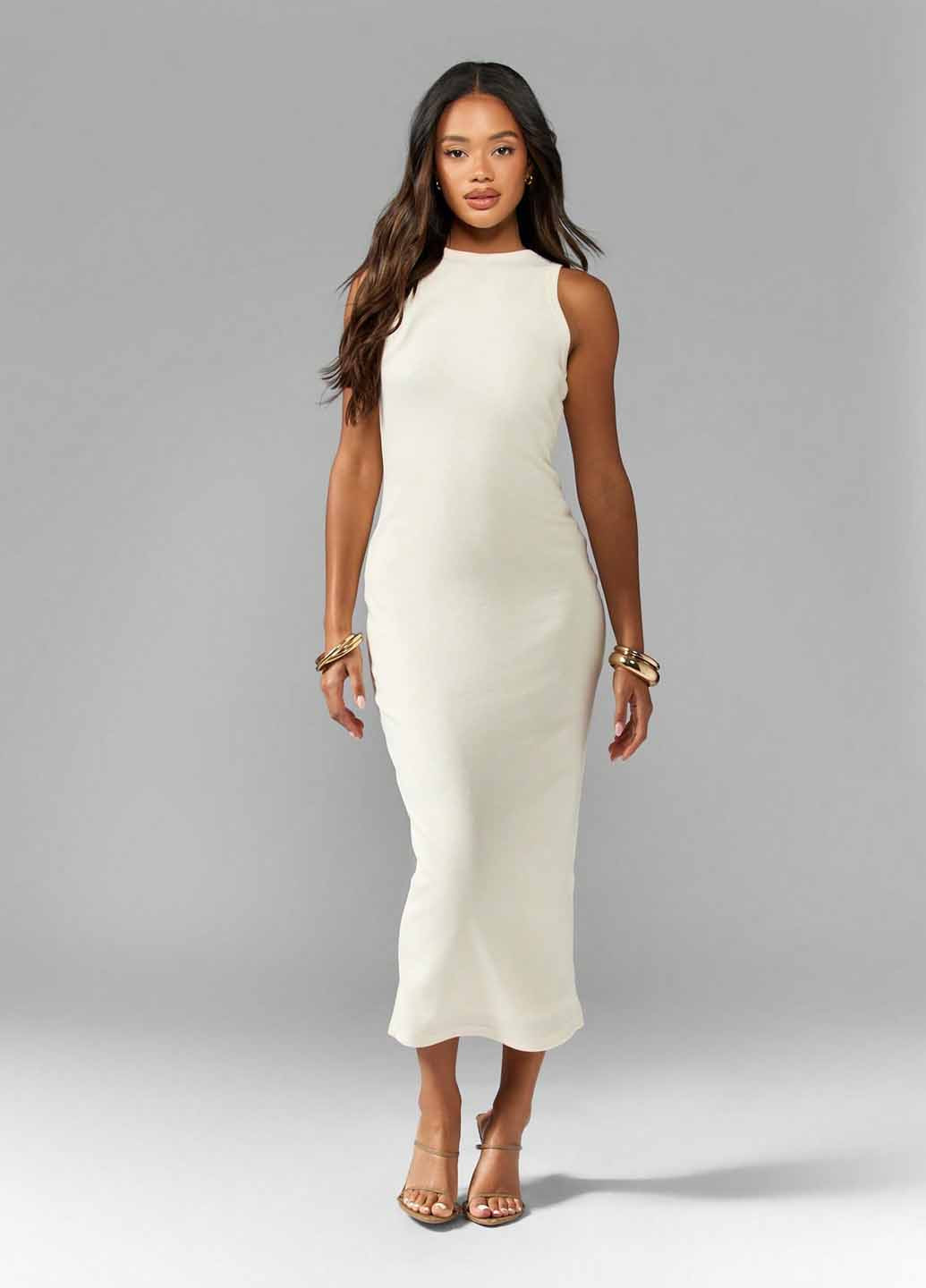 Молочное кэжуал платье платье-майка SHEIN однотонное