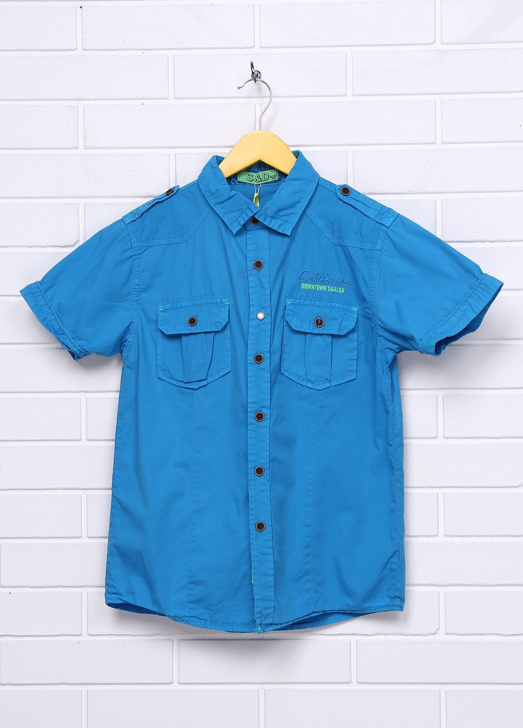 Темно-голубой кэжуал рубашка с надписями S&D с коротким рукавом