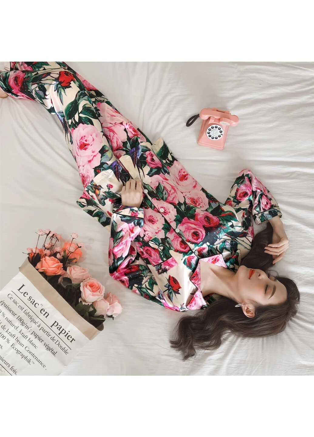 Рожева всесезон піжама жіноча з квітковим принтом roses Berni Fashion 58365