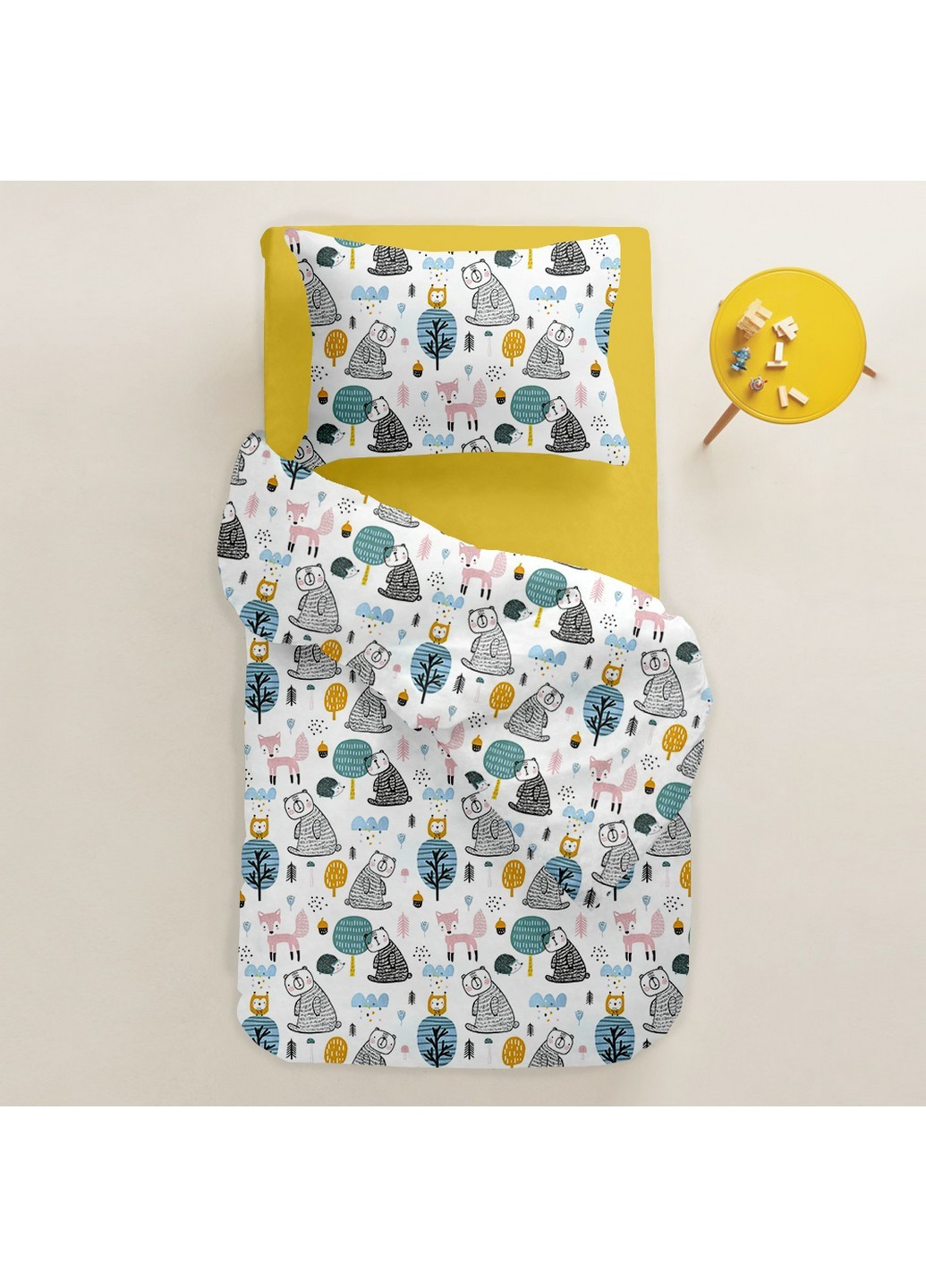 Подростковое постельно бельё ANIMALS FOREST MUSTARD (пододеяльник 160х220 см, наволочка 50х70 см, простынь 155х240 см) Cosas (251801378)