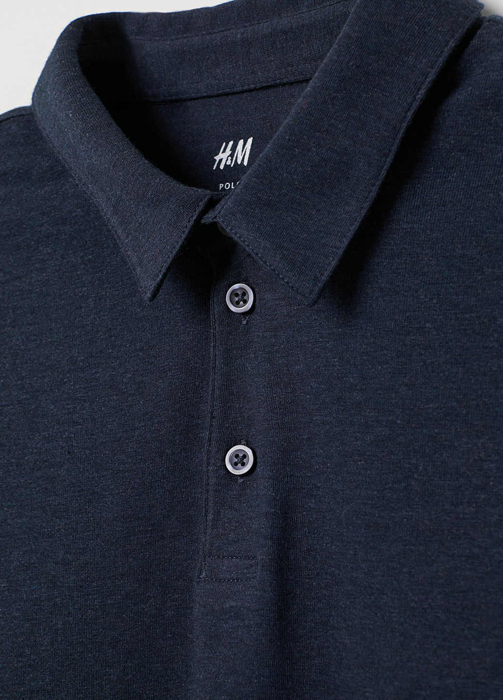 Темно-синяя женская футболка-поло H&M однотонная