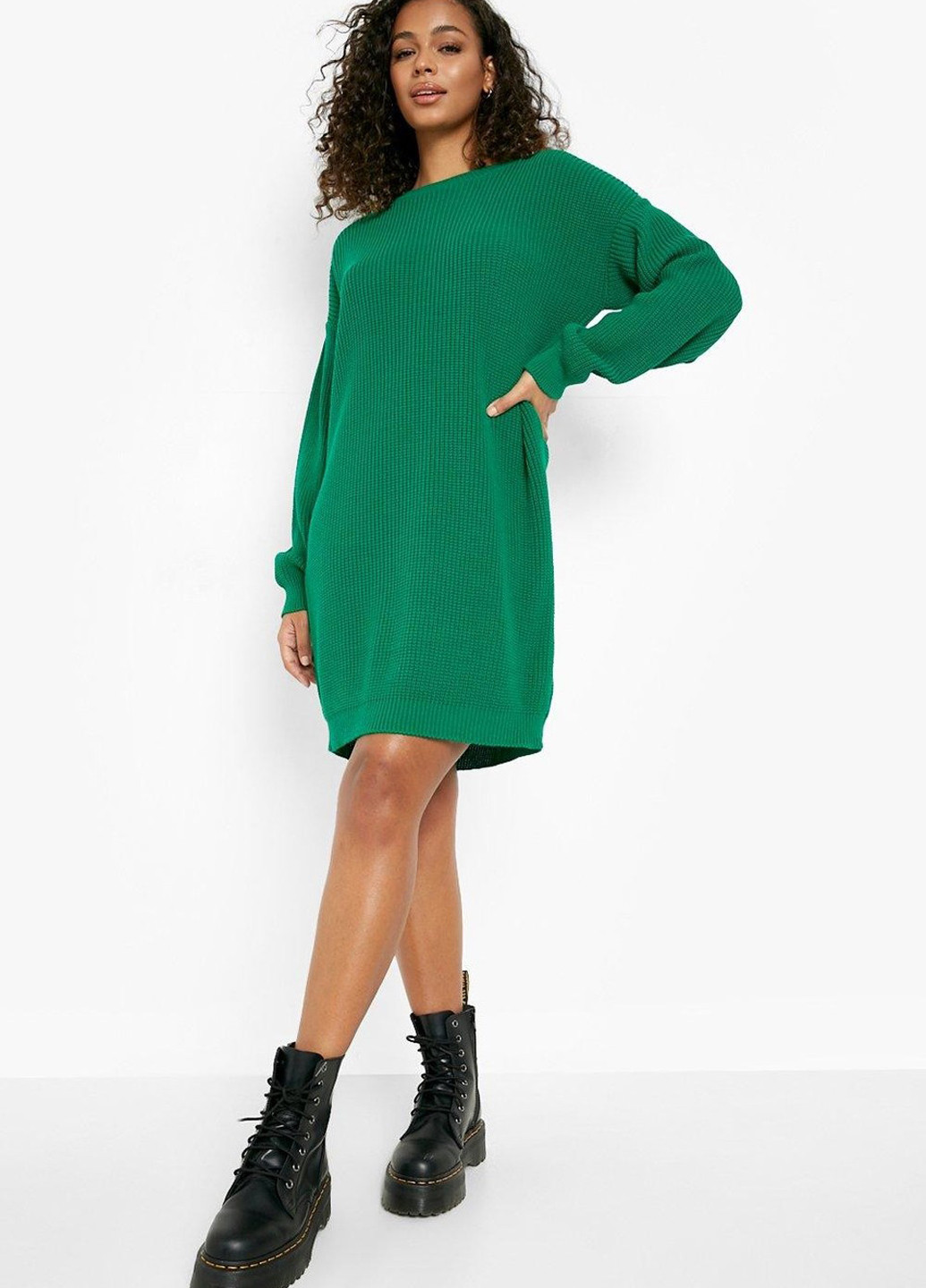 Зеленое кэжуал платье платье-свитер Boohoo однотонное