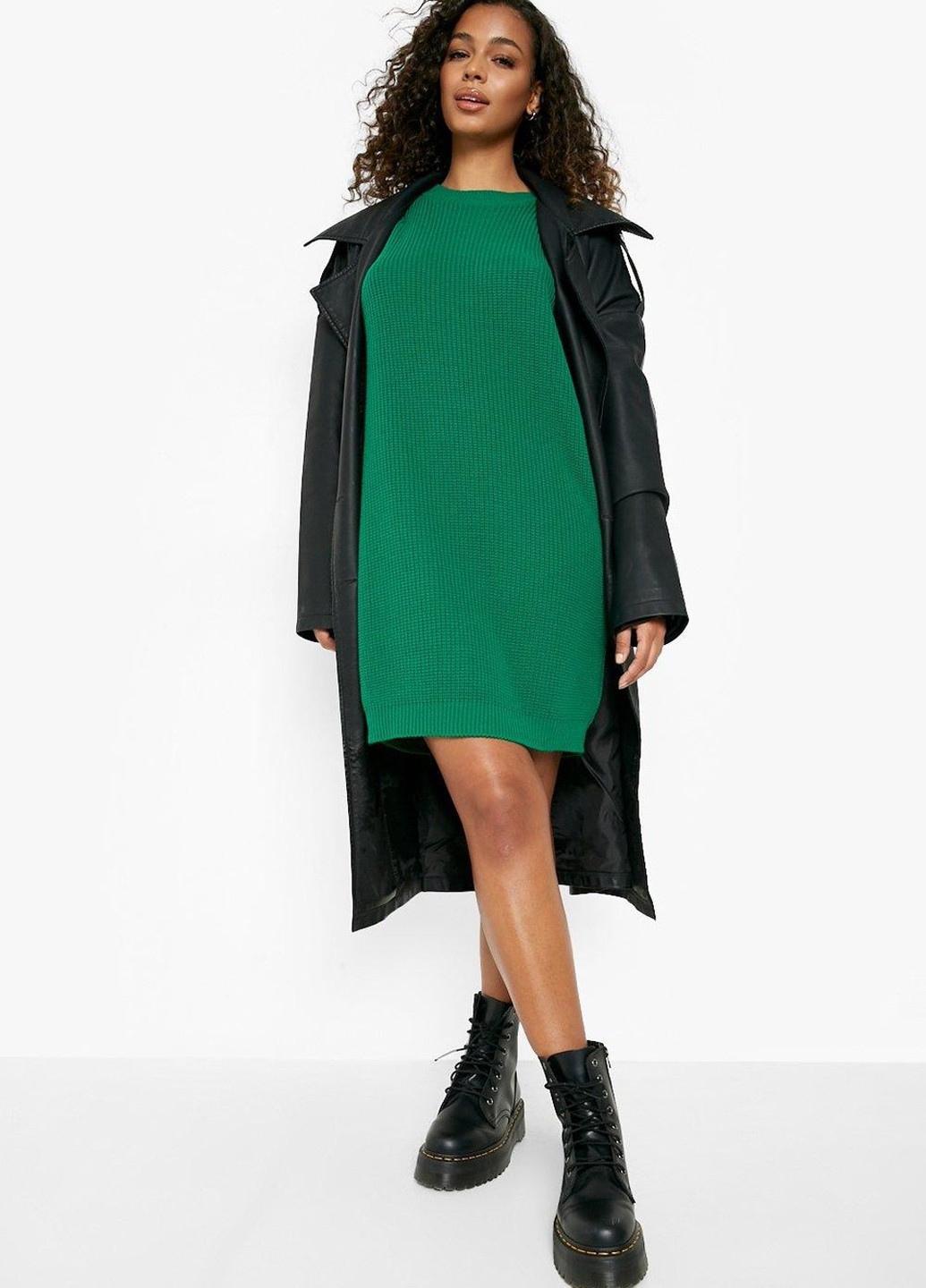 Зеленое кэжуал платье платье-свитер Boohoo однотонное