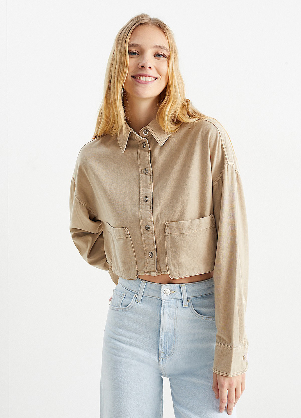 Бежевая кэжуал рубашка однотонная C&A
