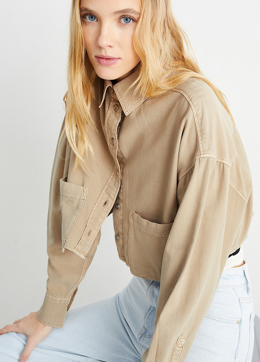 Бежевая кэжуал рубашка однотонная C&A