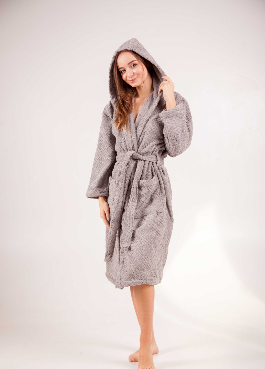 Халат махровий Berlin, сірий, розмір XL (3800980994453) Bulgaria-Tex плотность - 420 гр/м2 (251459961)