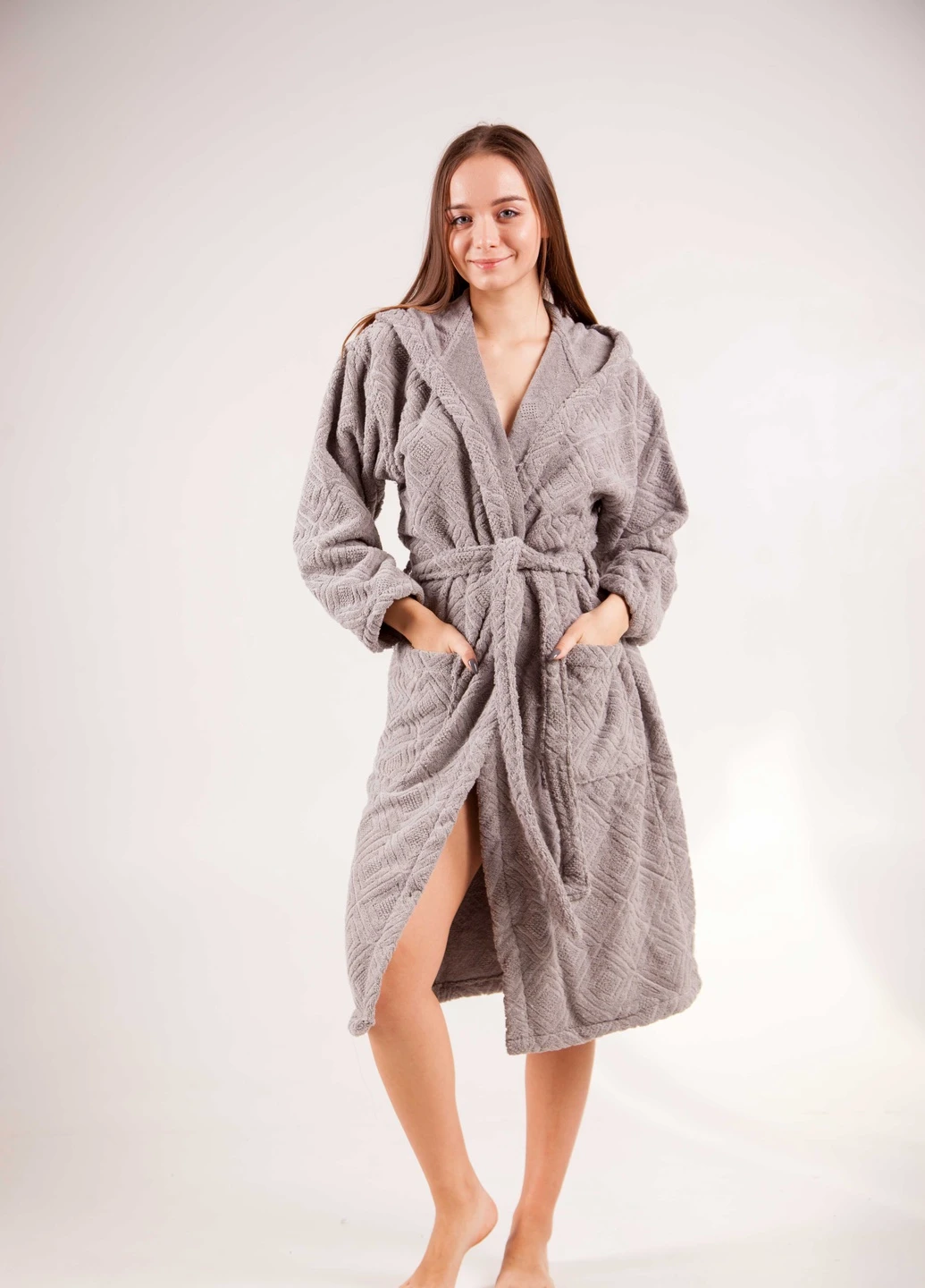 Халат махровий Berlin, сірий, розмір XL (3800980994453) Bulgaria-Tex плотность - 420 гр/м2 (251459961)