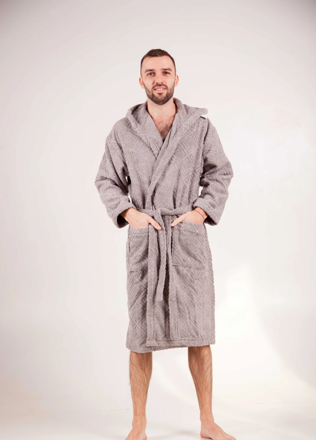 Халат махровий Berlin, сірий, розмір XL (3800980994453) Bulgaria-Tex плотность - 420 гр/м2 (251459961)