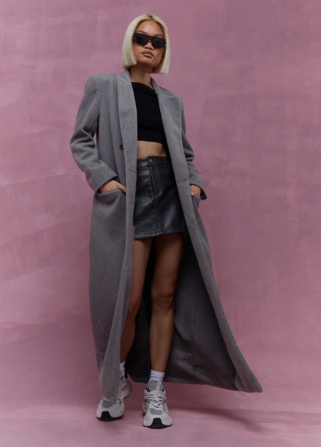 Темно-сіре зимнє Пальто двобортне SHEIN