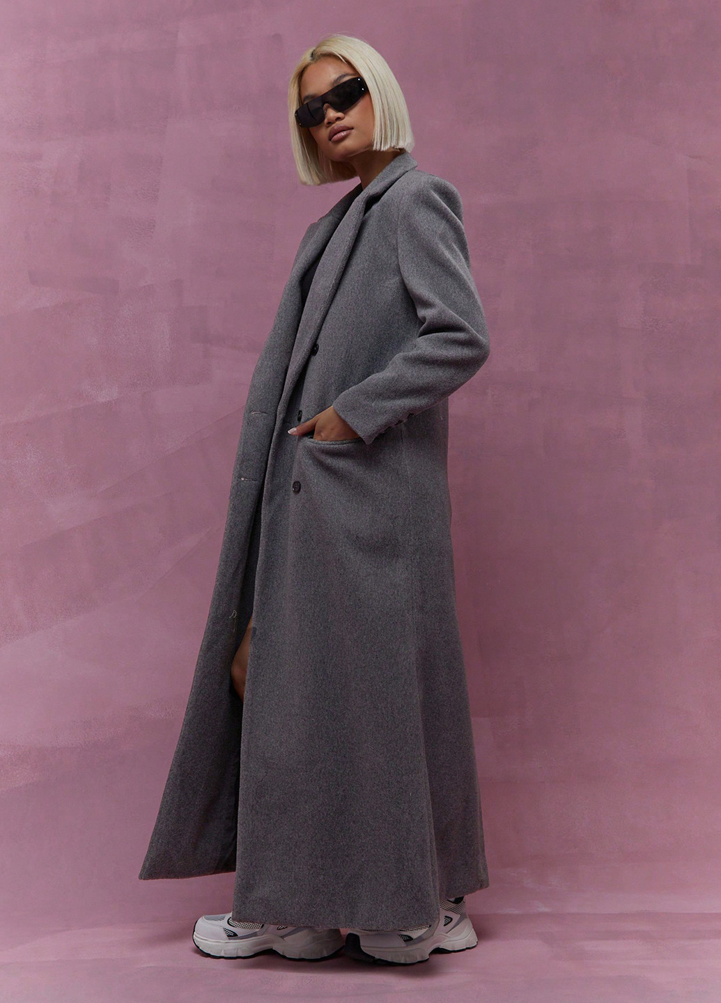 Темно-сіре зимнє Пальто двобортне SHEIN
