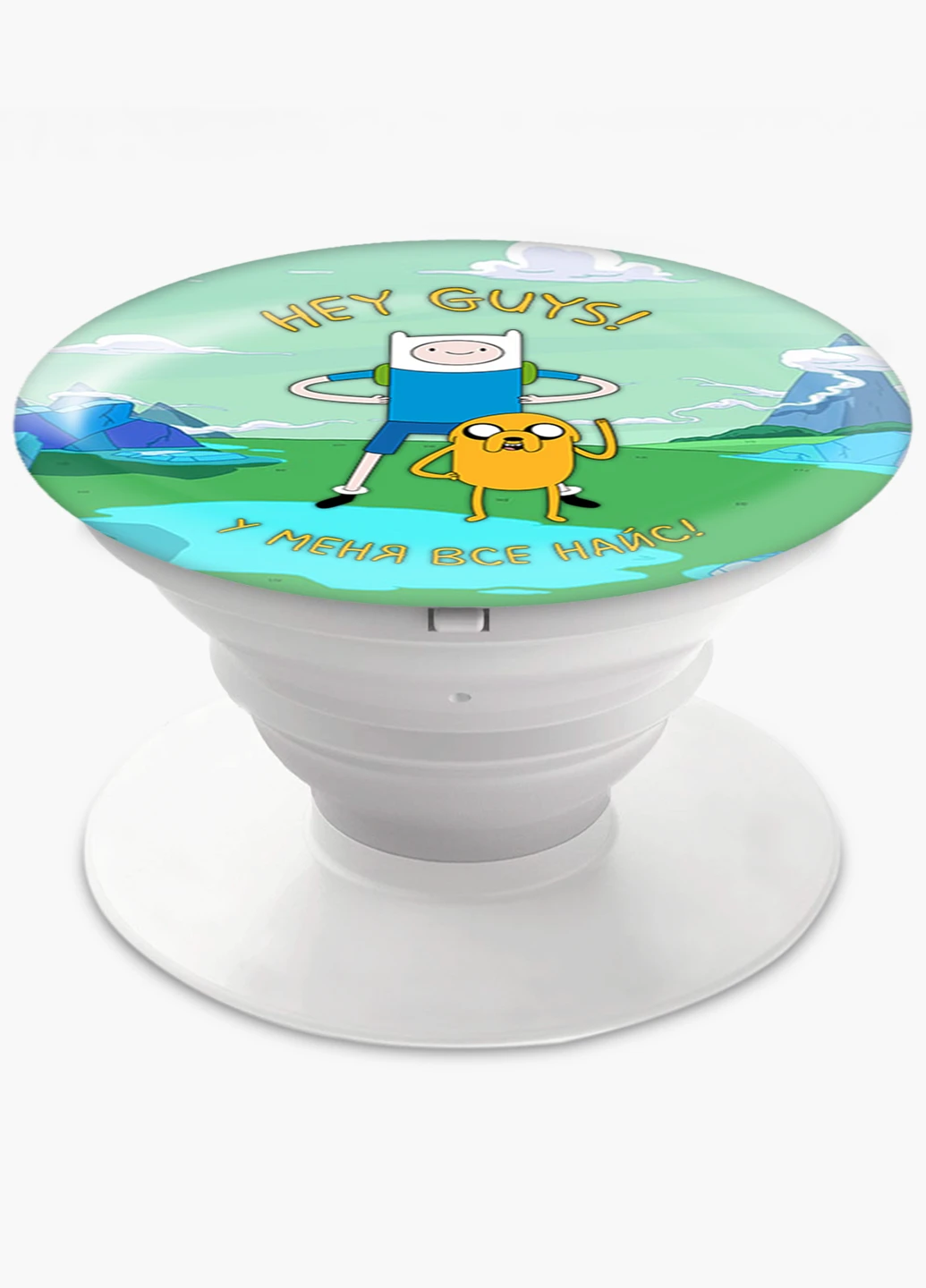 Попсокет (Popsockets) тримач для смартфону Фінн і Джейк пес Час Пригод (Adventure Time) (8754-1579) Чорний MobiPrint (216748265)