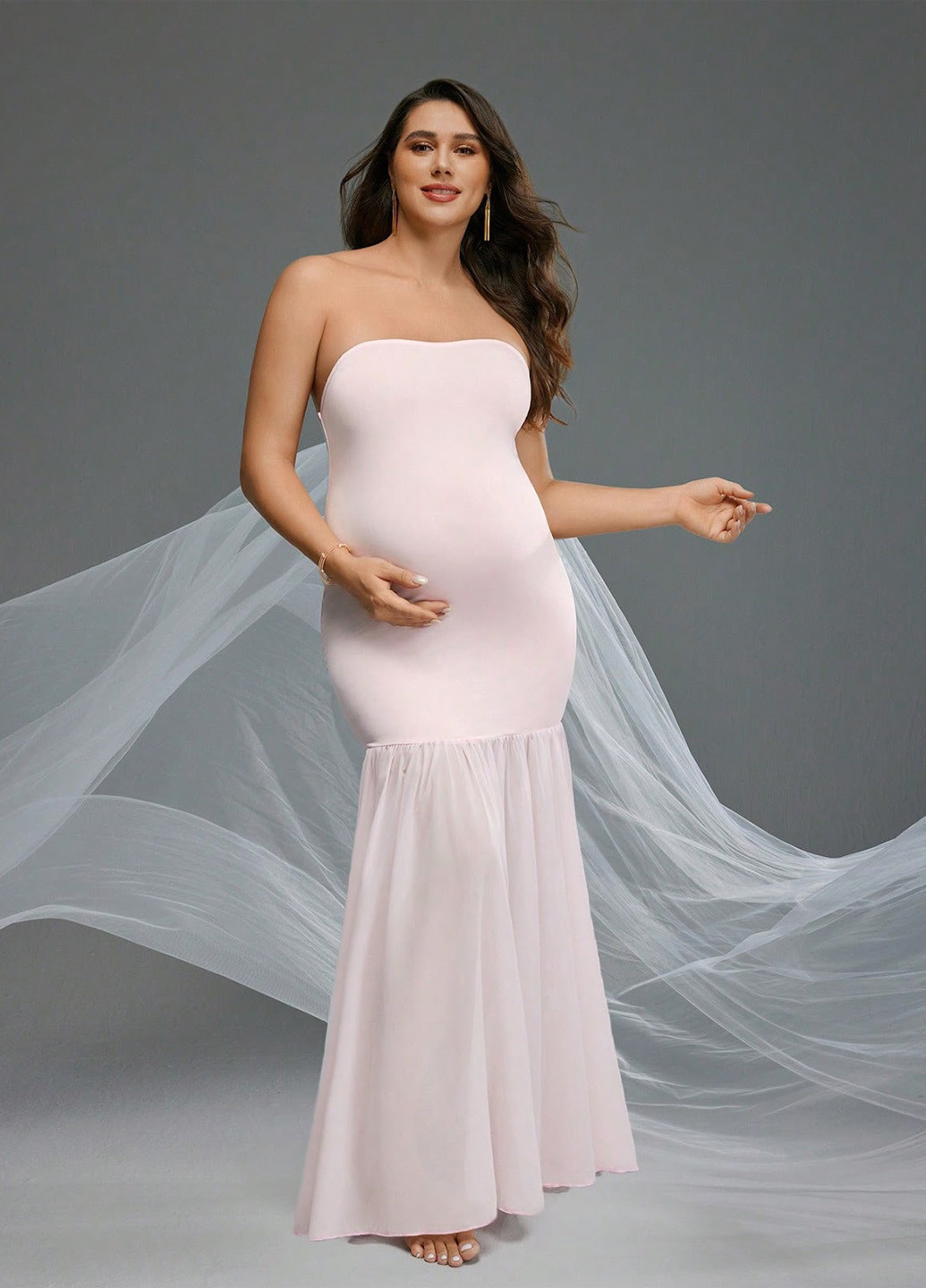 Світло-рожева вечірня, святковий сукня для вагітних з відкритими плечима SHEIN однотонна