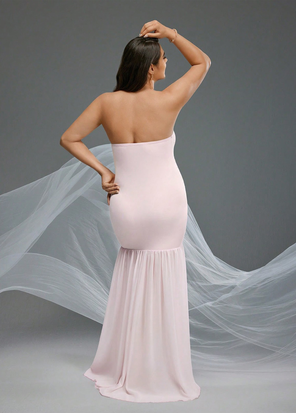 Світло-рожева вечірня, святковий сукня для вагітних з відкритими плечима SHEIN однотонна