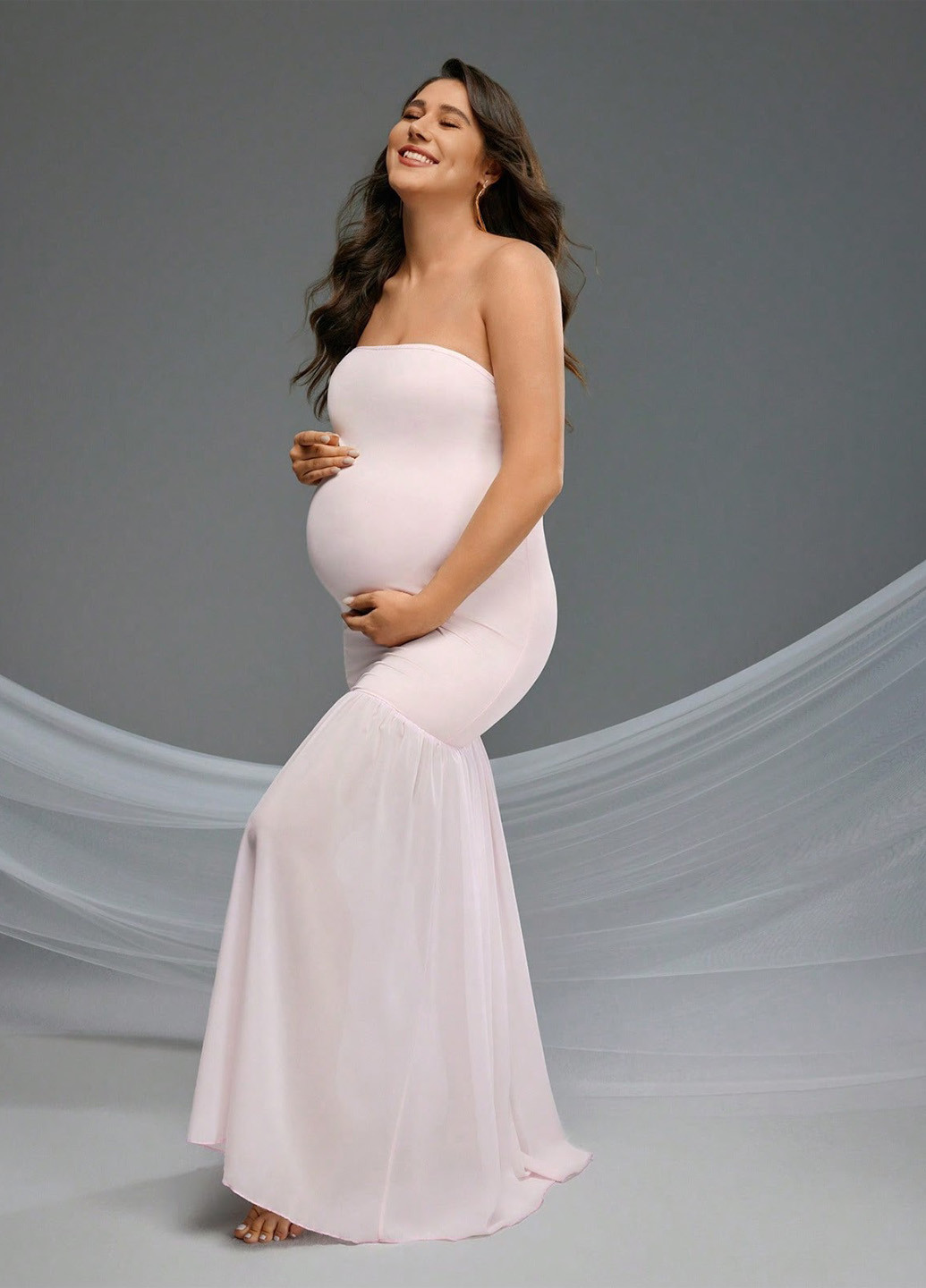 Світло-рожева вечірня, святковий сукня для вагітних з відкритими плечима SHEIN однотонна