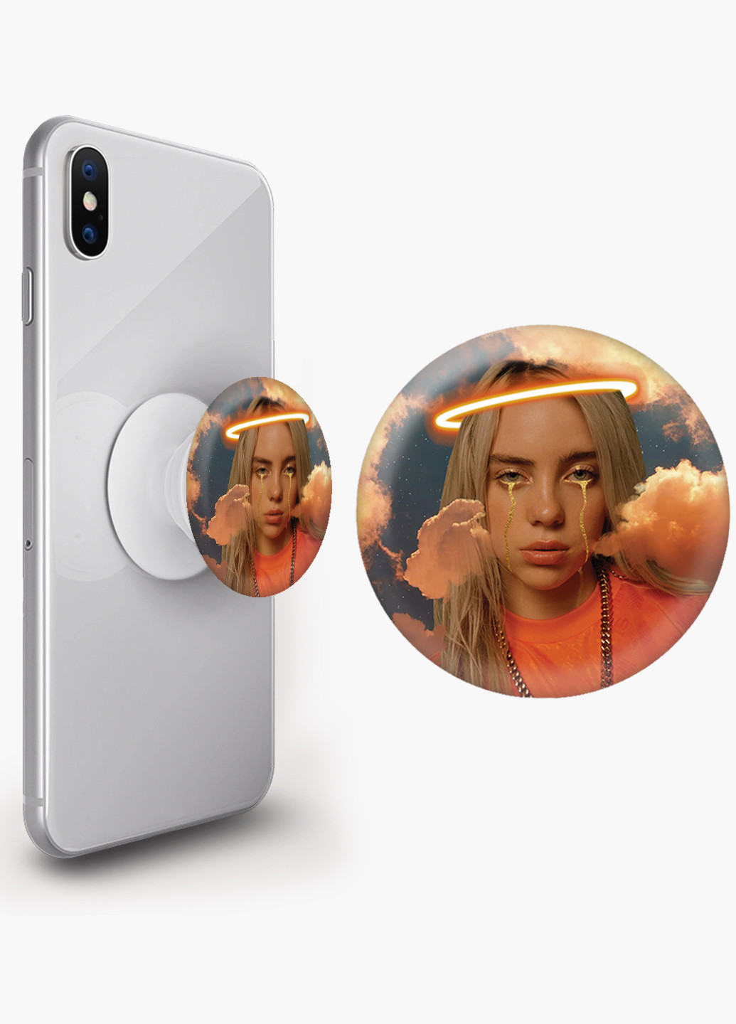 Попсокет (Popsockets) тримач для смартфону Біллі Айлиш (Billie Eilish) (8754-1600) Чорний MobiPrint (216748521)