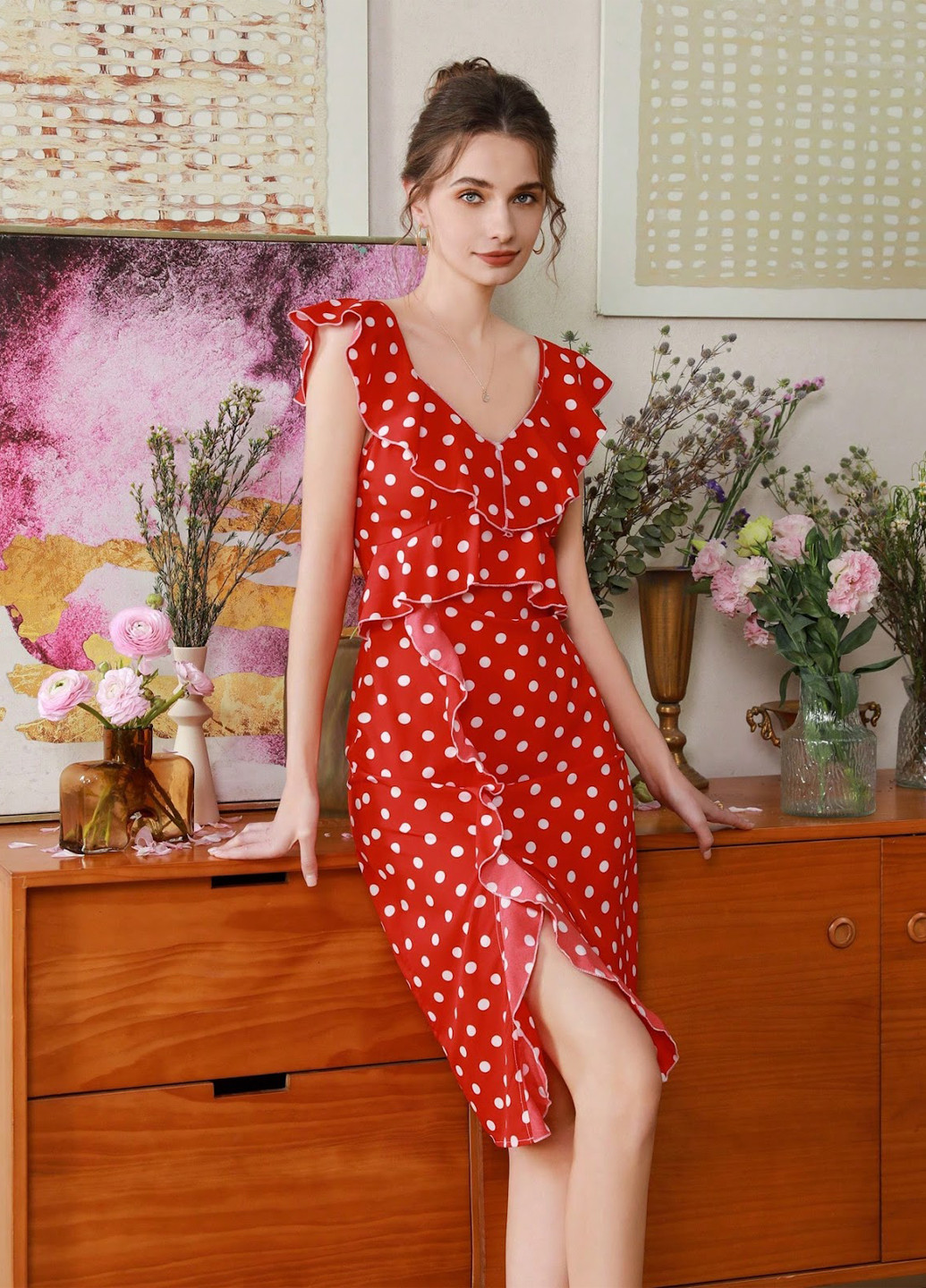 Червона кежуал сукня SHEIN в горошок