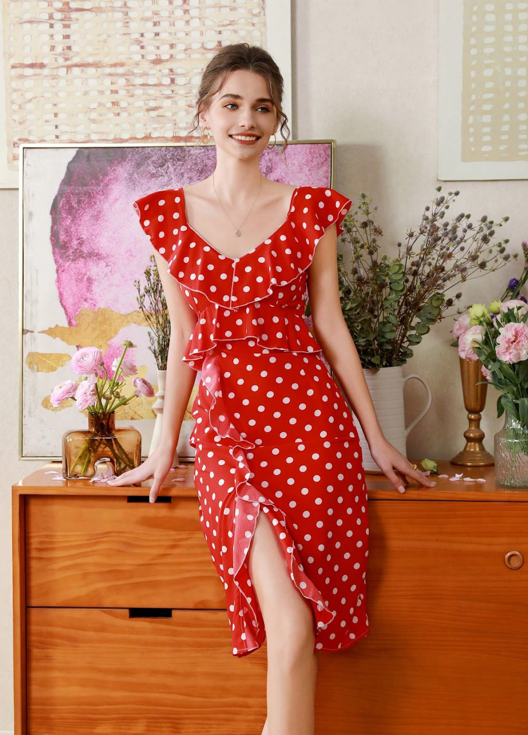 Червона кежуал сукня SHEIN в горошок