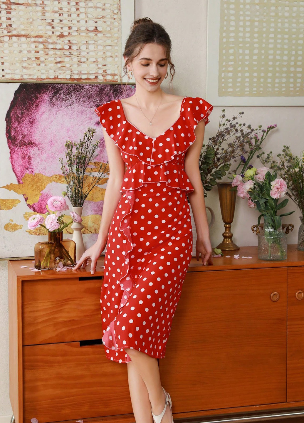 Червона кежуал сукня SHEIN в горошок