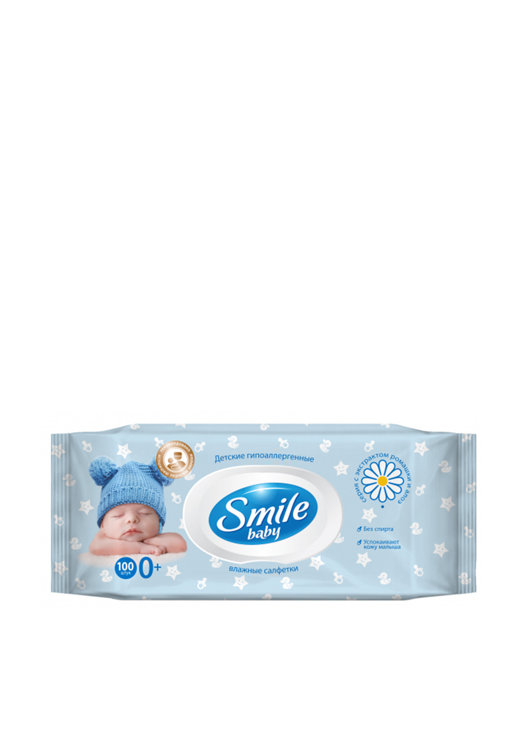 Вологі серветки Baby з екстрактом ромашки і алое (100 шт.) Smile (132308493)