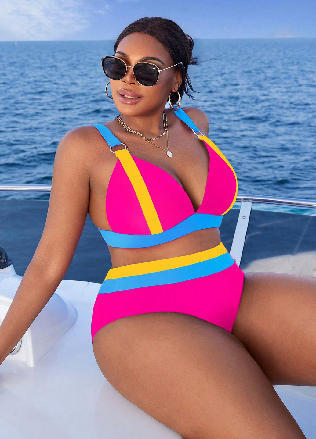 Фуксиновий (колору Фукія) літній купальник (ліф, трусики) роздільний SHEIN