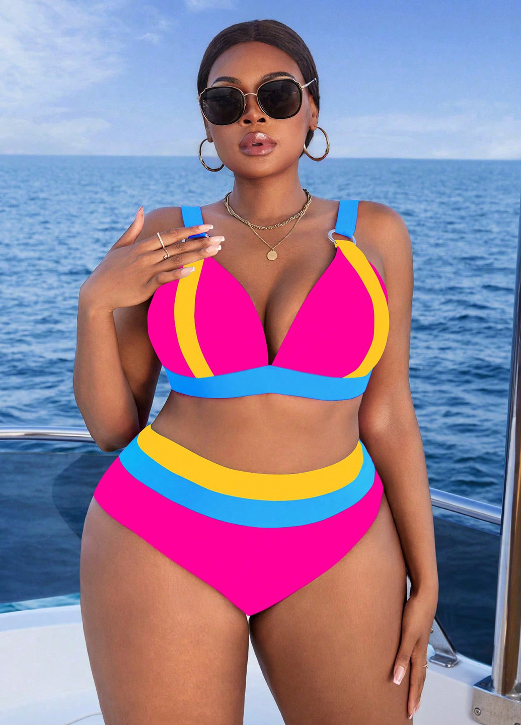 Фуксиновий (колору Фукія) літній купальник (ліф, трусики) роздільний SHEIN