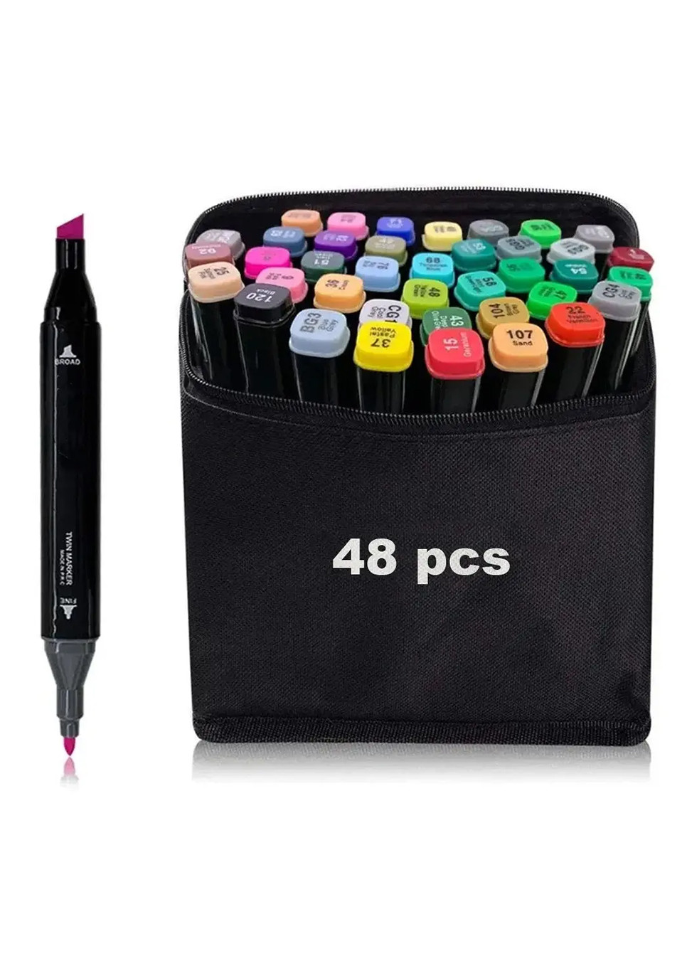 Набор маркеров 48 цветов для рисования скетчинга Фломастеры двухсторонние No Brand (253517620)