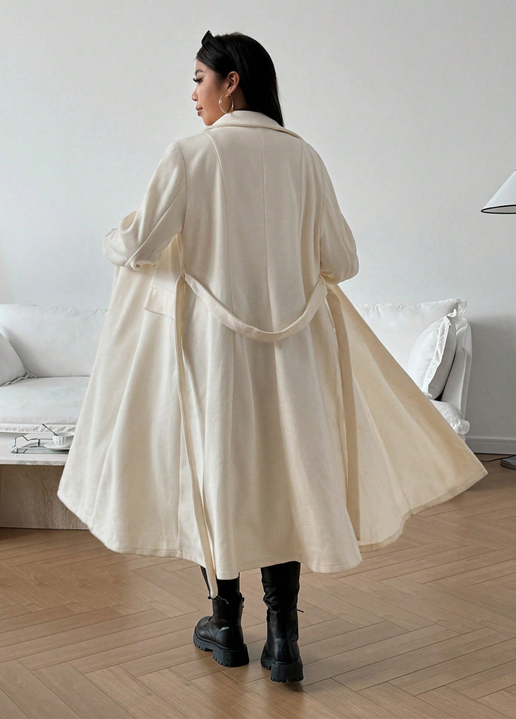 Кремовое зимнее Пальто однобортное SHEIN