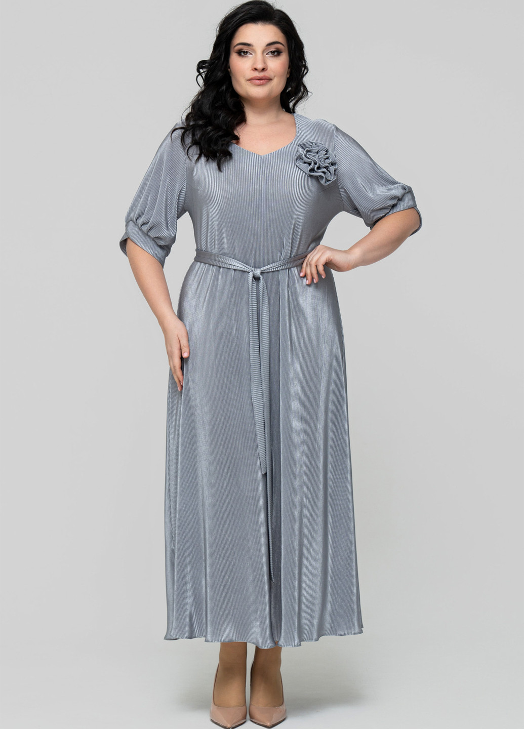 Серое кэжуал платье а-силуэт A'll Posa однотонное