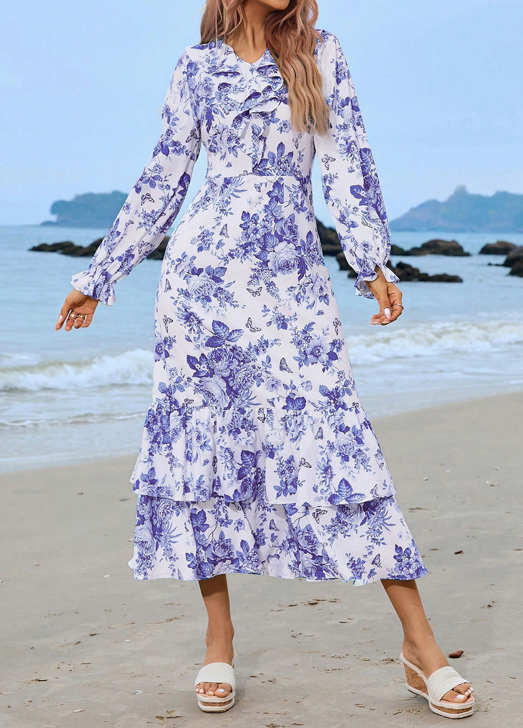 Білий кежуал сукня силуетна, годе SHEIN з квітковим принтом