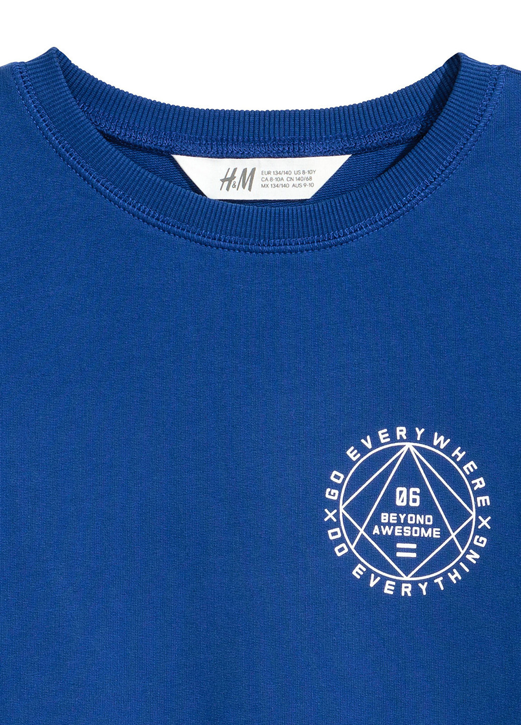H&M свитшот надпись темно-синий кэжуал хлопок, трикотаж